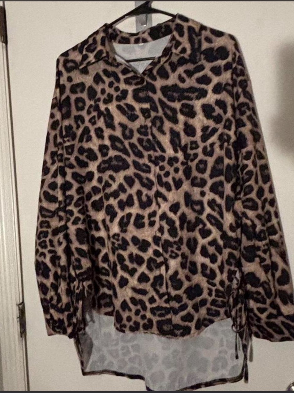 Leopard Print Button-Up Blouse - Beige & Black